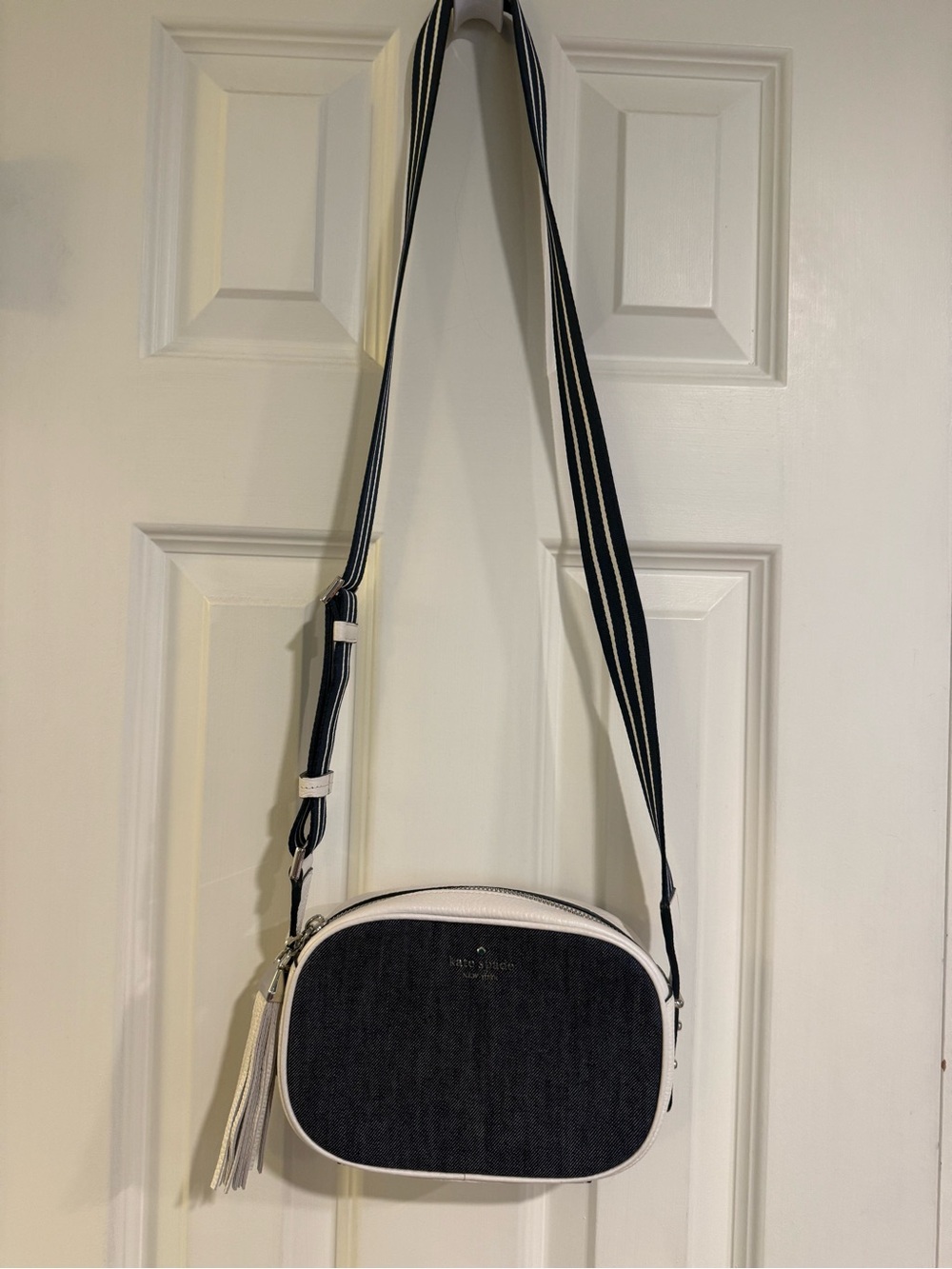 kate spade Dark Denim and white leather Crossbody with Tassel - Picture 2 of 4